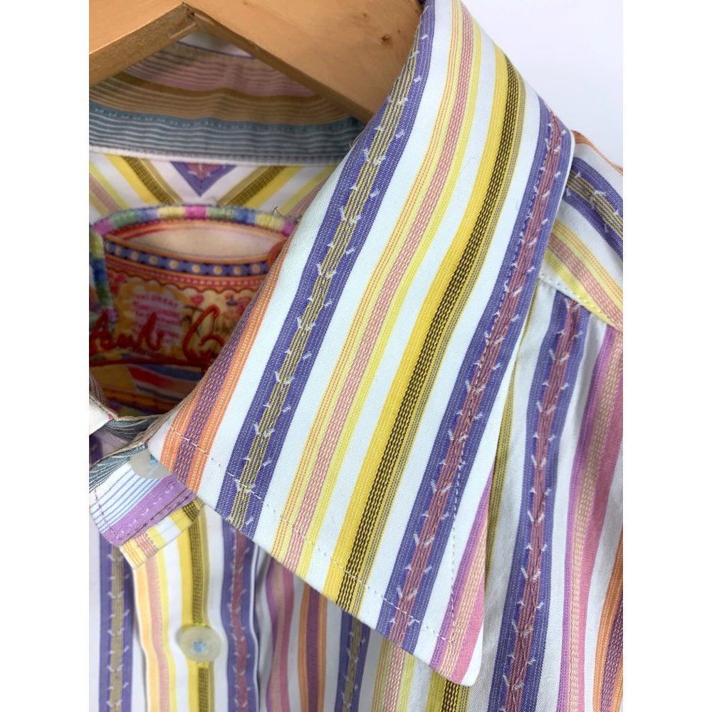 Robert Graham Large Cotton Stripe Embroider Pastel Shirt EUC 6339 Classic Fit